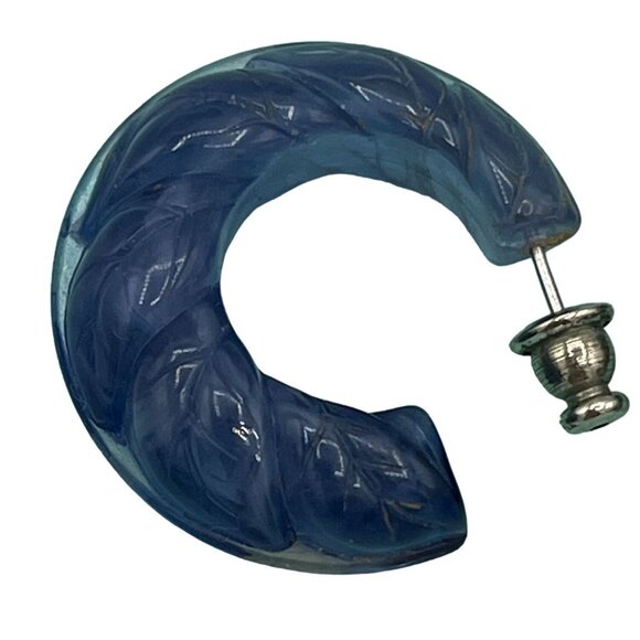 Vintage Chunky Blue & Black Acrylic Hoop Earrings 2 Pair - Picture 6 of 13